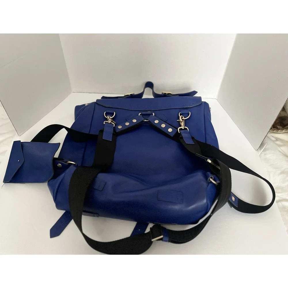 TIMBUK2 X PHOEBE DAHL JET SET CONVERTIBLE COBALT BLUE LEATHER BACKPACK